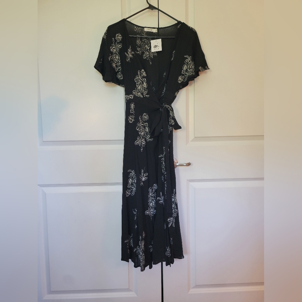 Mod Ref Kehlani Floral Embroidered Midi Wrap Dress